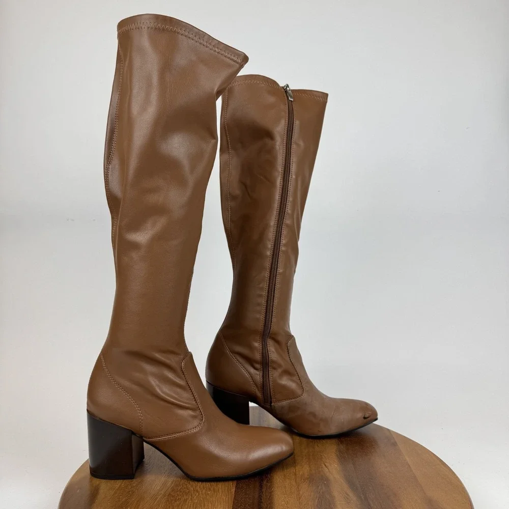 Womens New Franco Sarto Talfer Brown Faux Leather‎ Knee High Riding Boots Size 8